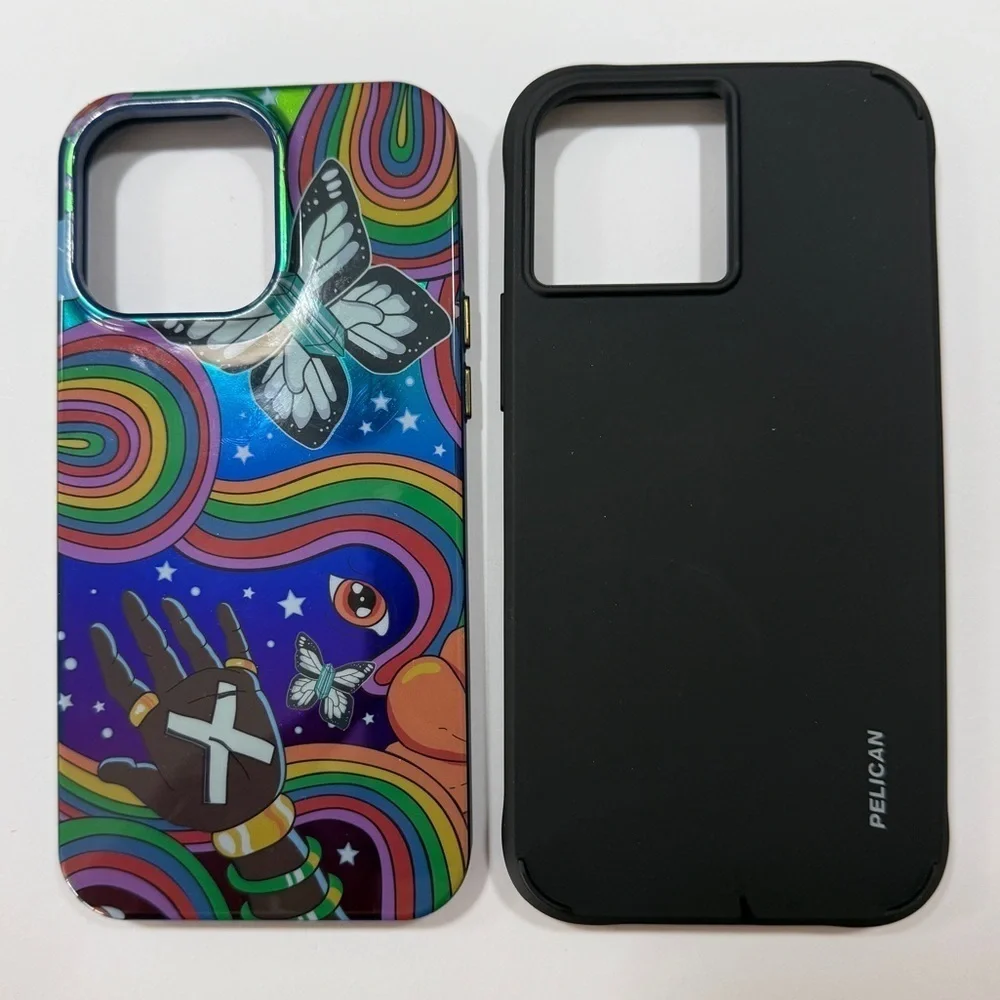 Set of 2 iPhone 15 Pro Max Cases Rainbow Foil Look and Black. Pride !